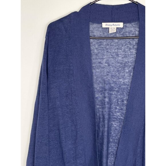 Tommy‎ Bahama Navy Blue Open Front 3/4 Sleeve 100% Linen Knit Cardigan Size XL - Picture 2 of 7